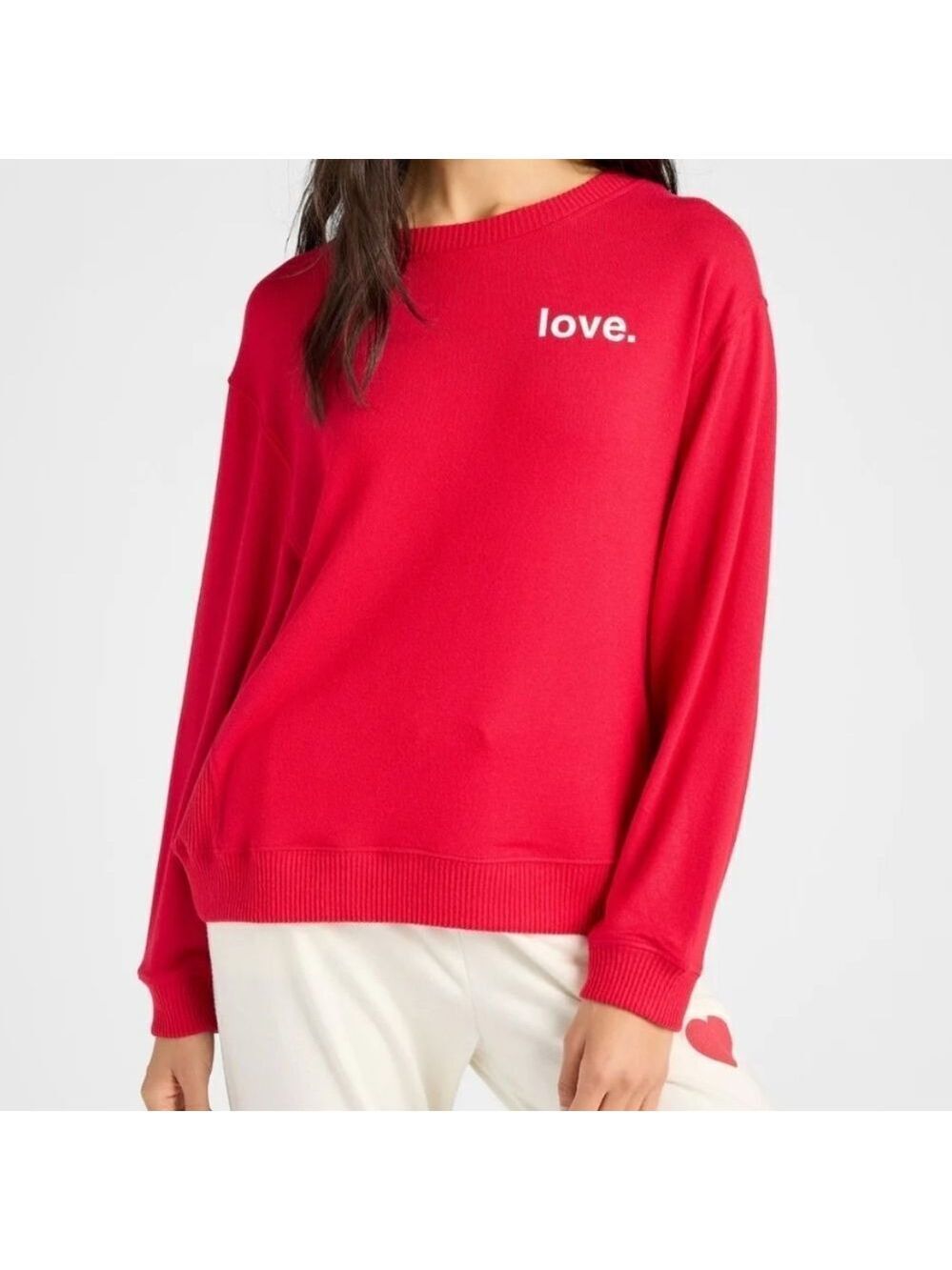 78 & Sunny Shoreline Hacci "Love" Graphic Crew Color: Chili Pepper Sz Lg